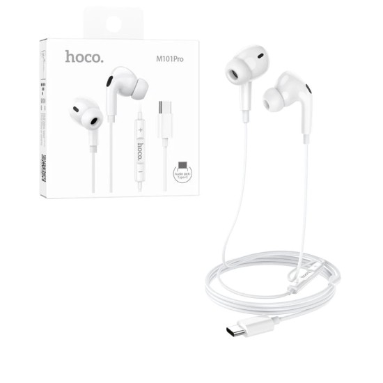 Hoco Wire-controlled Digital Earphones M101 Pro Crystal with mic and One Button control Type-C Joy 1.2m White